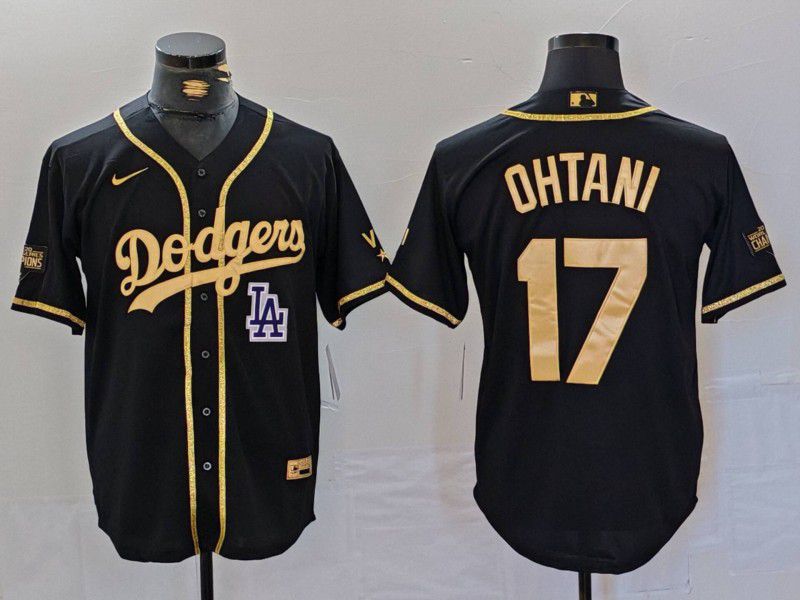 Men Los Angeles Dodgers 17 Ohtani Black gold Fashion Nike Game MLB Jersey style 7065